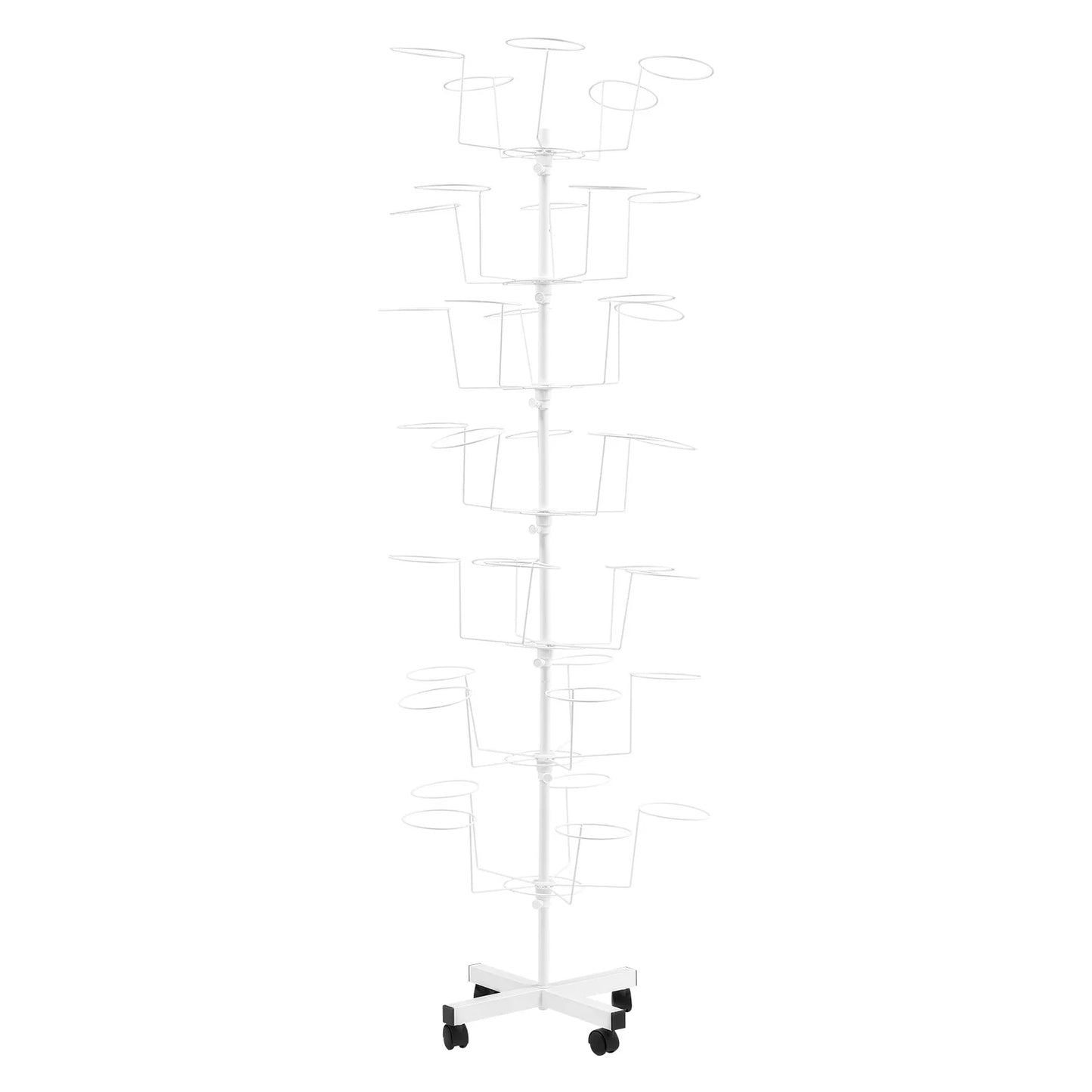 7-Tier Hats Display Rack 35 Hat Rest Adjustable Cap Organizer with Wheels Standing Metal Hat Hanger Floor Standing Display Tower