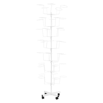 7-Tier Hats Display Rack 35 Hat Rest Adjustable Cap Organizer with Wheels Standing Metal Hat Hanger Floor Standing Display Tower