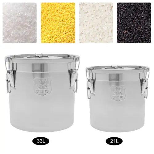 21L/33L Airtight Rice Bucket Canister Food Storage Container 304 Stainless Steel