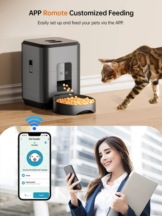 App-controlled timed feeder; perfect cat mom gift.