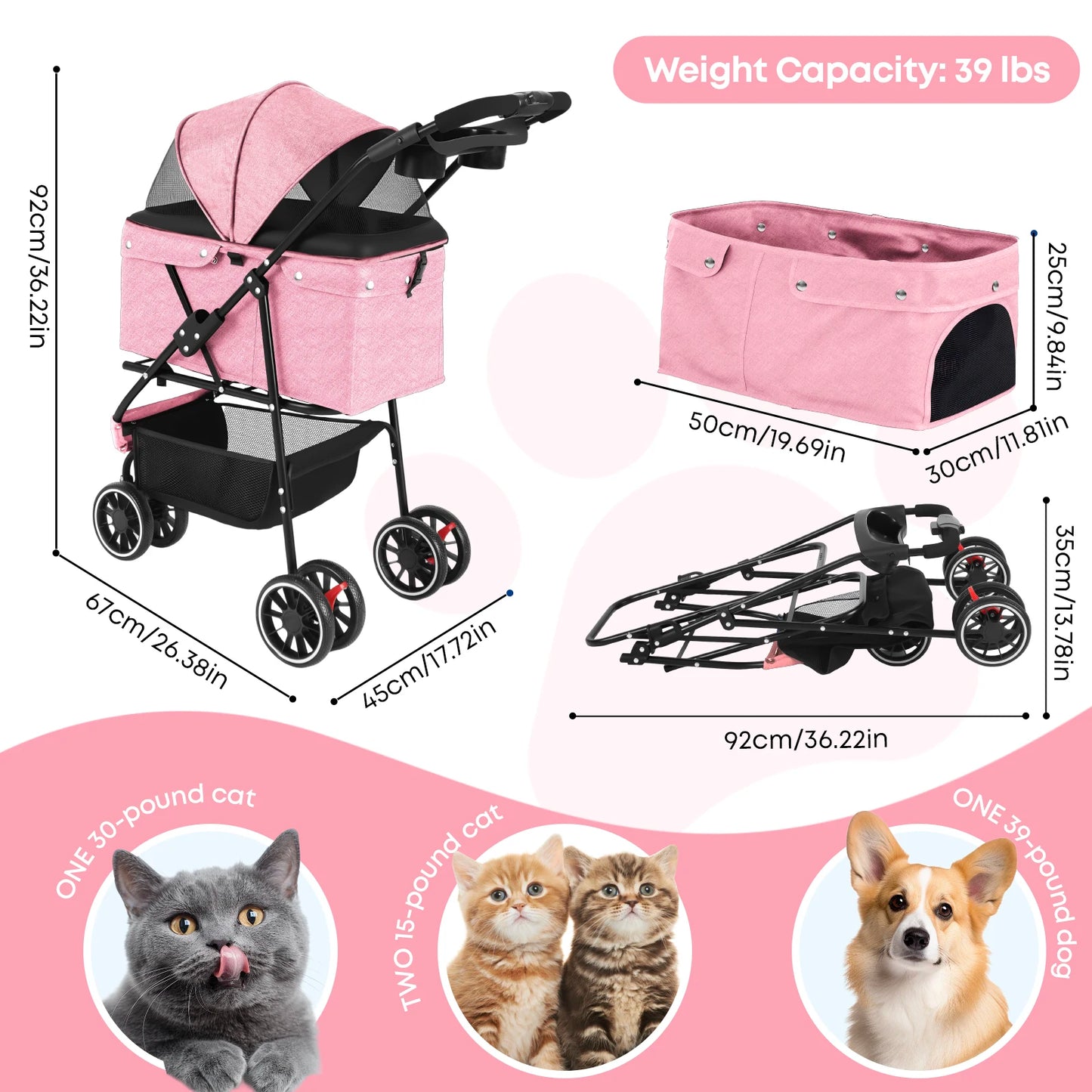 Portable foldable pet stroller