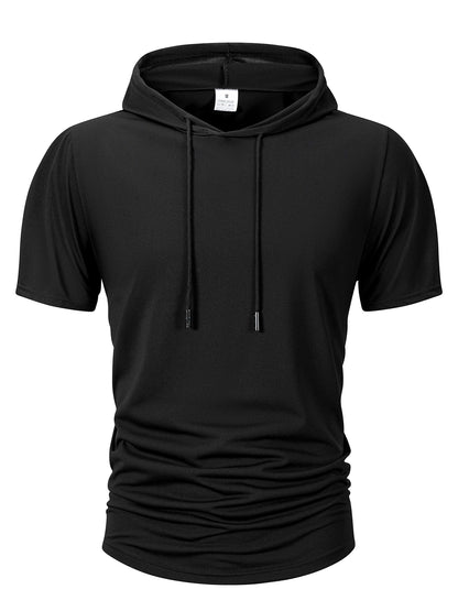 Summer Men's Hooded Sweatwear Casual Short Sleeve Loose T-shirt Solid Color Lightweight Hoodie Fitness Breathable Tops