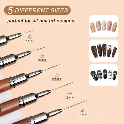 Wooden Nail Art Brushes, Nail Art Liner Brush for Thin Details, Fine Drawing Liner Brush UV Gel Polish Painting Nail Design Tool