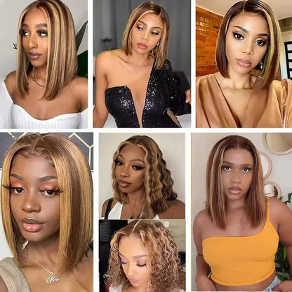 Glueless 4/27 lace bob wig, human hair.