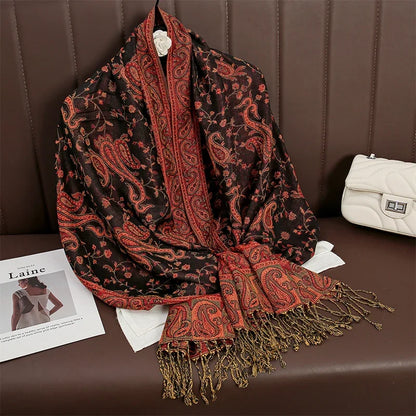 Autumn Winter Scarf Women Pashmina Shawls Cashmere Blanket Paisley Warm Thick Chunky Stoles Lady Elegant Poncho Outdoor Bufanda