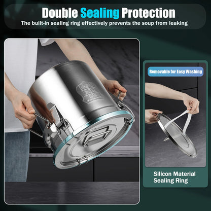 21/33L Stainless Steel Storage Bucket With Lids and 3 Sturdy Locking Clamp Storing Various Dry/Wet Items