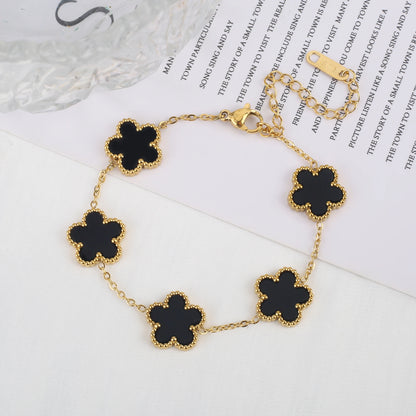 Classic Luxury Stainless Steel Clover Bracelet Adjustable Five-Leaf Flower Bangle Fashion Party Jewelry Gifts for Women