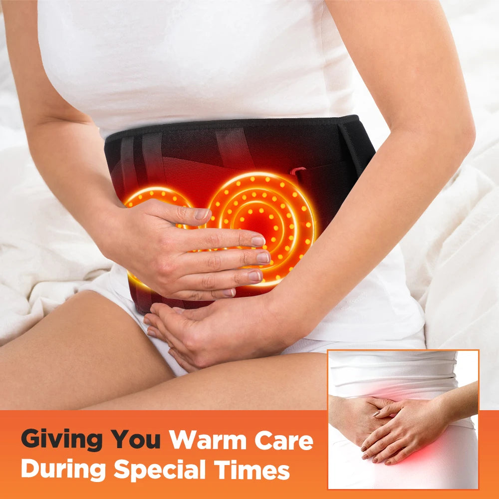 Heated vibration lumbar belt; red‑light hot compress