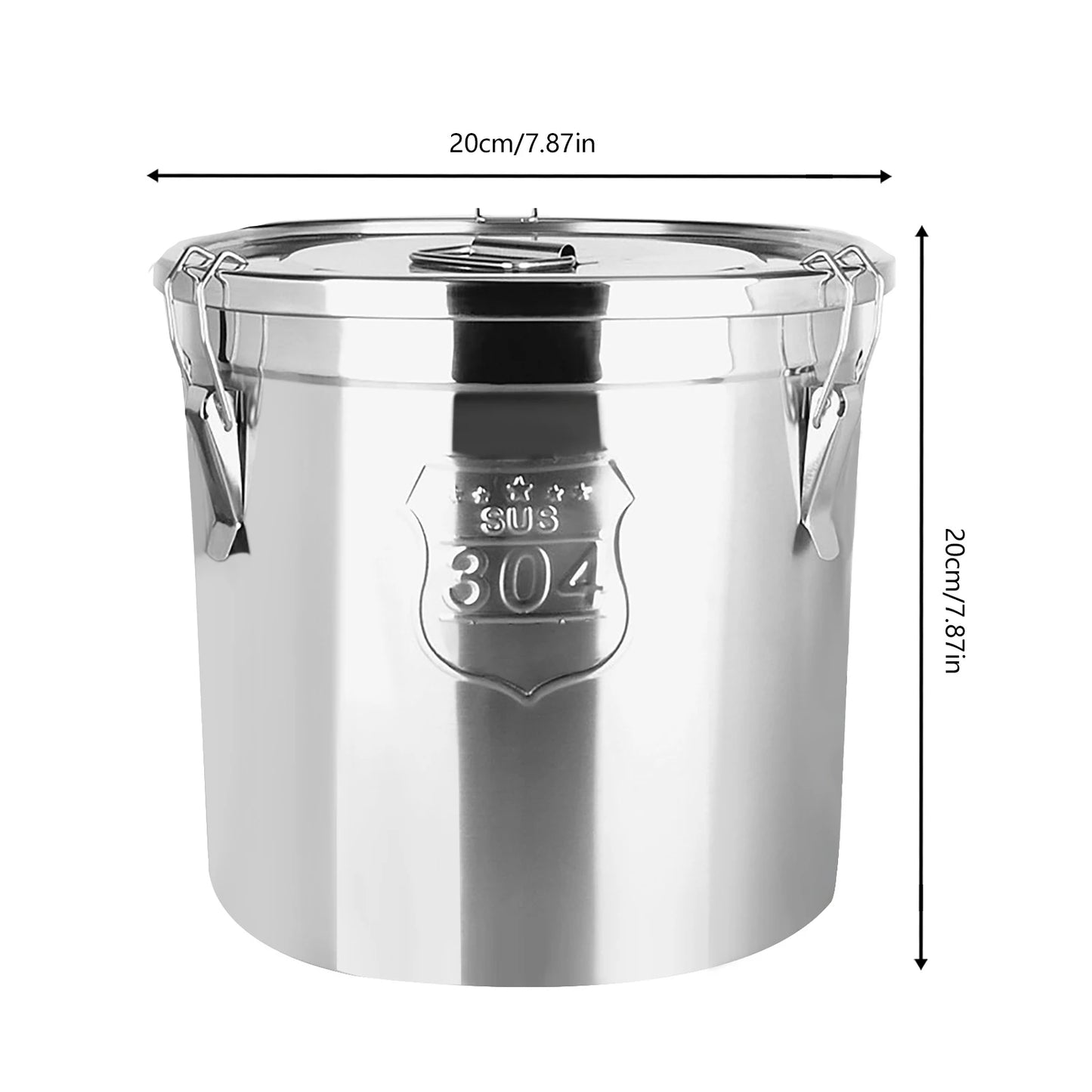 21/33L Stainless Steel Storage Bucket With Lids and 3 Sturdy Locking Clamp Storing Various Dry/Wet Items