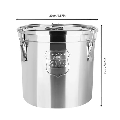 21/33L Stainless Steel Storage Bucket With Lids and 3 Sturdy Locking Clamp Storing Various Dry/Wet Items