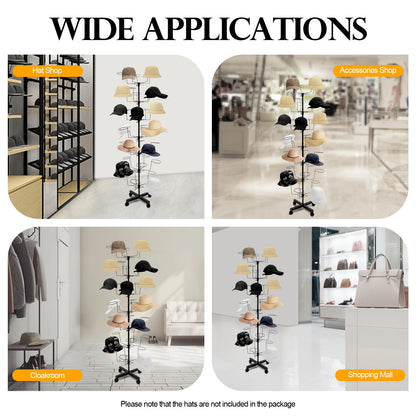 7 Tier Hat Rack Black Freestanding Hat Stand Large Capacity Holds 35 Hats Rotating Display Shelf Space Saving Floor Organizer for Hats Shop Retail Store Home Easy Access