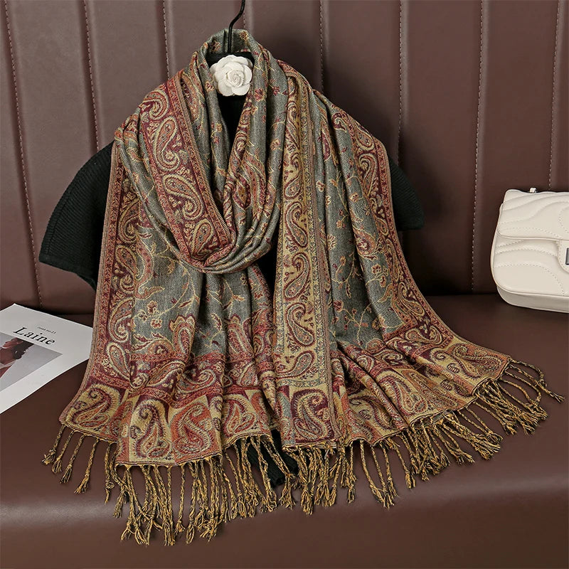 Autumn Winter Scarf Women Pashmina Shawls Cashmere Blanket Paisley Warm Thick Chunky Stoles Lady Elegant Poncho Outdoor Bufanda