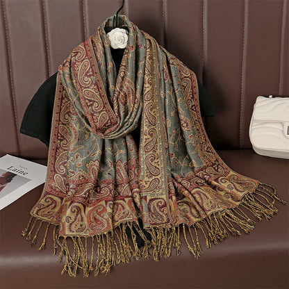 Autumn Winter Scarf Women Pashmina Shawls Cashmere Blanket Paisley Warm Thick Chunky Stoles Lady Elegant Poncho Outdoor Bufanda