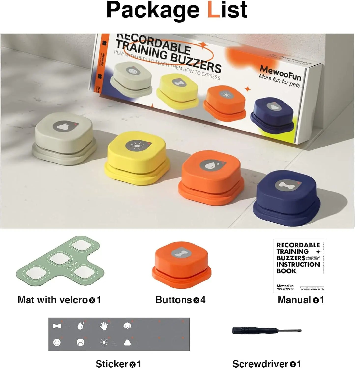 ZUJOLY Dog Button Record Talking Pet Communication Vocal Training Interactive Toy Bell Ringer With Pad and Sticker Easy To Use