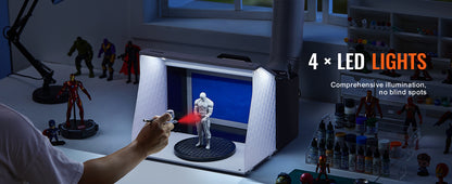 Airbrush Spray Booth Portable Hobby Airbrush Paint Spray Booth Kit with 4 LED Light Powerful Dual Exhaust Fans