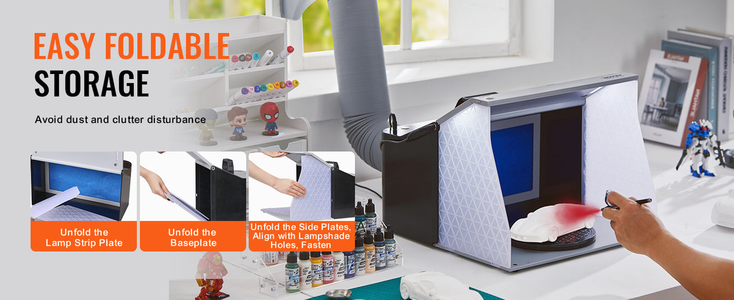 Airbrush Spray Booth Portable Hobby Airbrush Paint Spray Booth Kit with 4 LED Light Powerful Dual Exhaust Fans