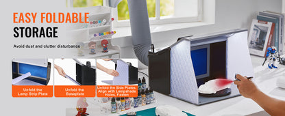 Airbrush Spray Booth Portable Hobby Airbrush Paint Spray Booth Kit with 4 LED Light Powerful Dual Exhaust Fans