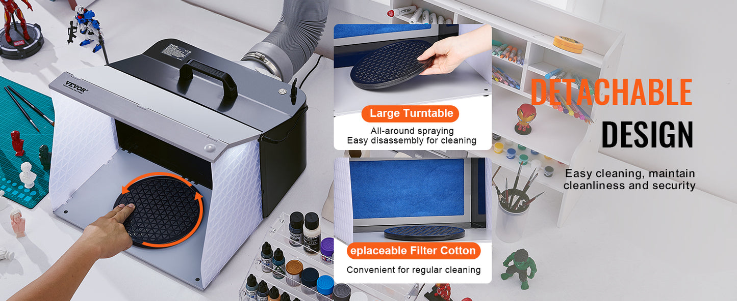 Airbrush Spray Booth Portable Hobby Airbrush Paint Spray Booth Kit with 4 LED Light Powerful Dual Exhaust Fans