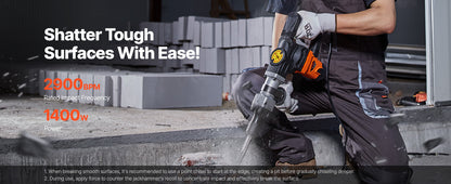 1400W Demolition Jack Hammer Electric Jackhammer Heavy Duty 2900 BPM Concrete Breaker 2pcs Chisels Bits Chipping