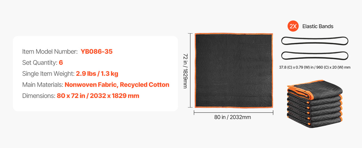 SucceBuy Moving Blanket 6/12Pcs Packing Blankets with Cotton Filling Nonwoven Fabric Padded Moving Blanket for Shipping Wrapping