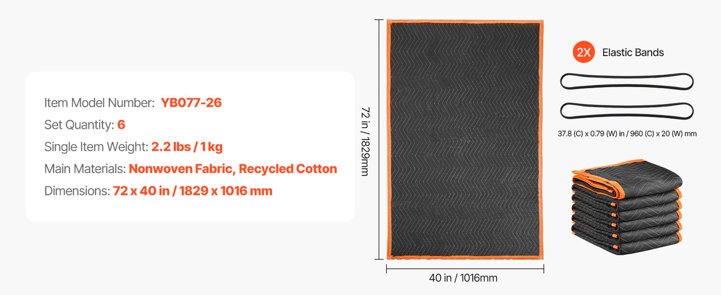 SucceBuy Moving Blanket 6/12Pcs Packing Blankets with Cotton Filling Nonwoven Fabric Padded Moving Blanket for Shipping Wrapping