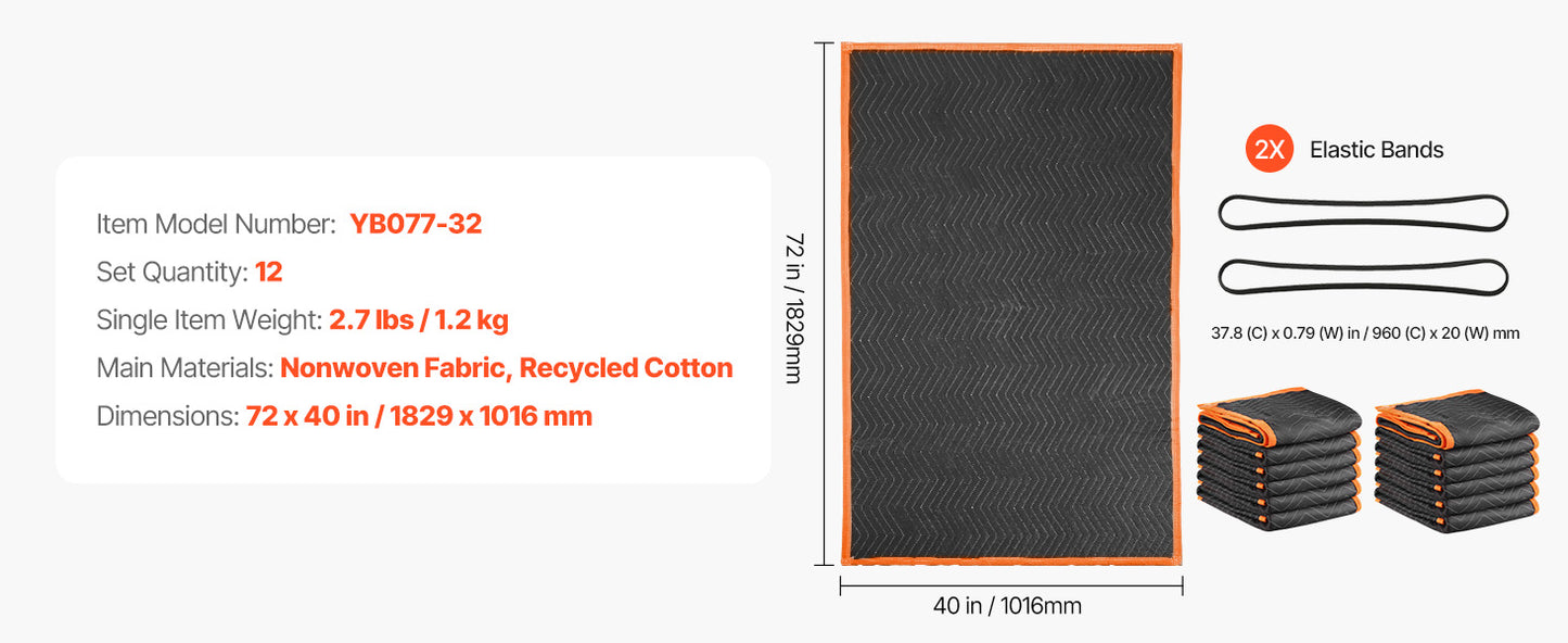 SucceBuy Moving Blanket 6/12Pcs Packing Blankets with Cotton Filling Nonwoven Fabric Padded Moving Blanket for Shipping Wrapping