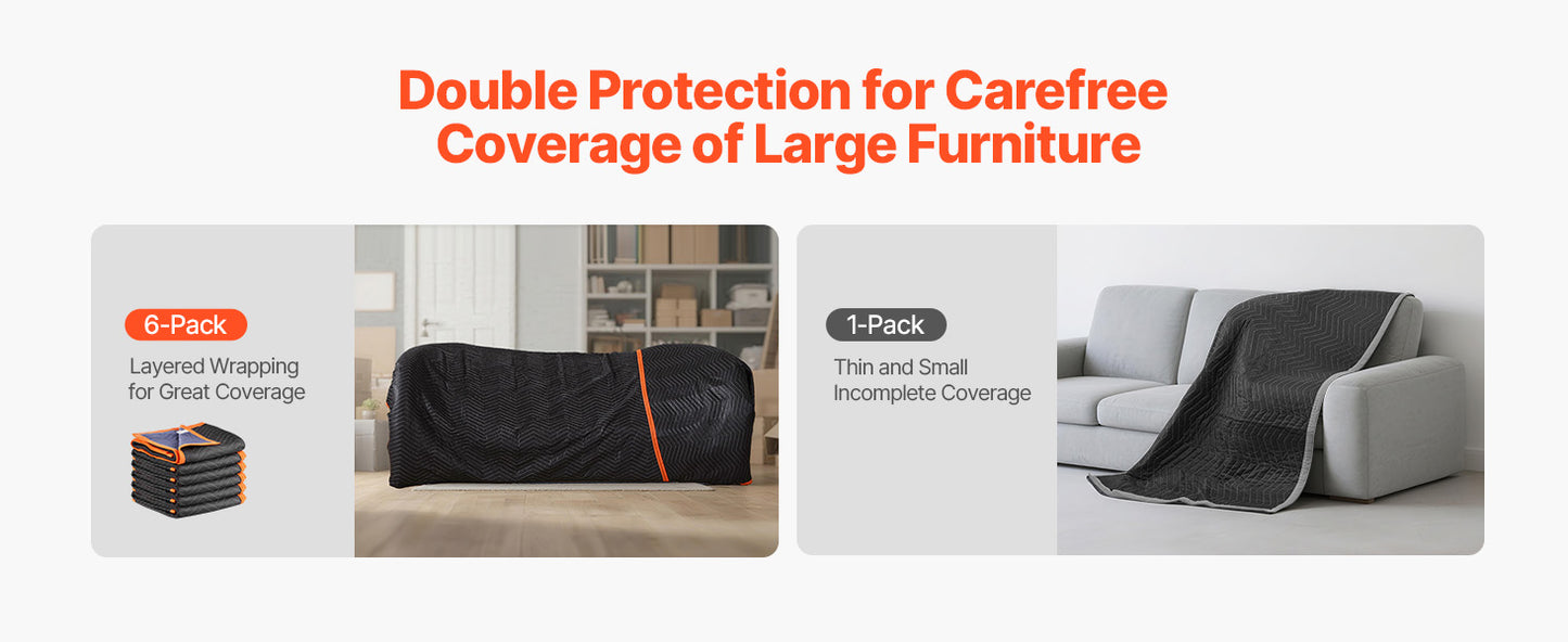 SucceBuy Moving Blanket 6/12Pcs Packing Blankets with Cotton Filling Nonwoven Fabric Padded Moving Blanket for Shipping Wrapping