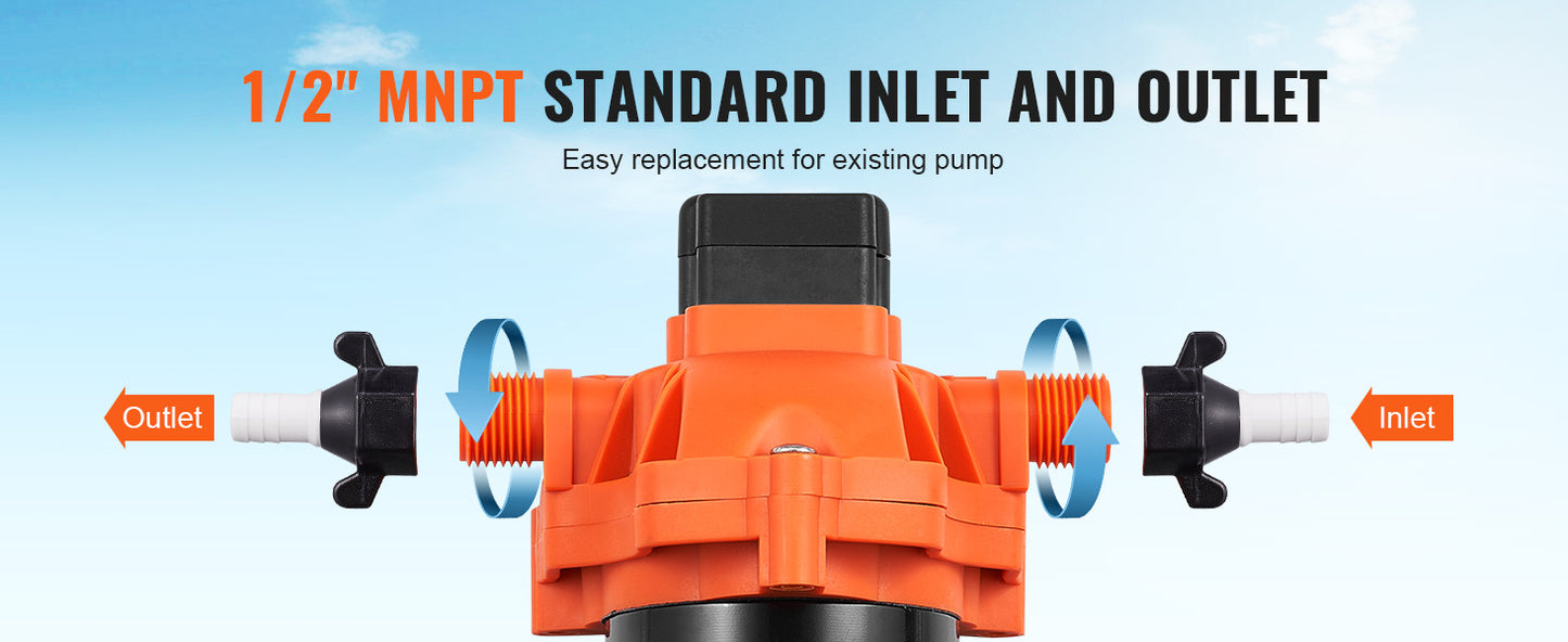 12V Diaphragm Pump 1.8/3/3.5/5 GPM 3/4/5-Chamber 40-100 PSI Adjustable 1/2'' MNPT Port for RV Yacht Food Truck Camper